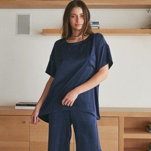 Lunya Navy Washable Silk Tee